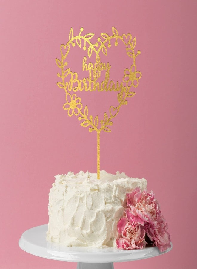 إلك زينة كعكة خشبية ذهبية اللون - زينة أنيقة وعصرية للكعك لحفلات الزفاف وأعياد الميلاد والمناسبات الخاصة - مصنوعة يدويًا ومتينة (عبوة من قطعة واحدة) - النمط 6 - Image 1